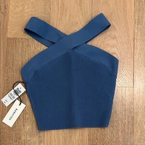 Aritzia Blue Ribbed Cross-Back Crop Top